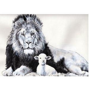 Lion and Lamb Embroidered Cotton Towel