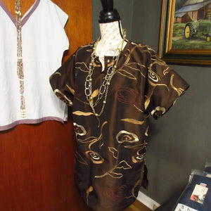 Brown Taffeta Basic Tunic Top With Sleeves-Gone