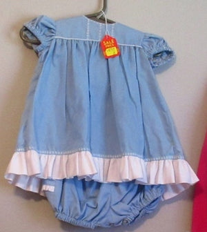 Blue Ruffled Little Girl Dress And Bloomers Set 4530