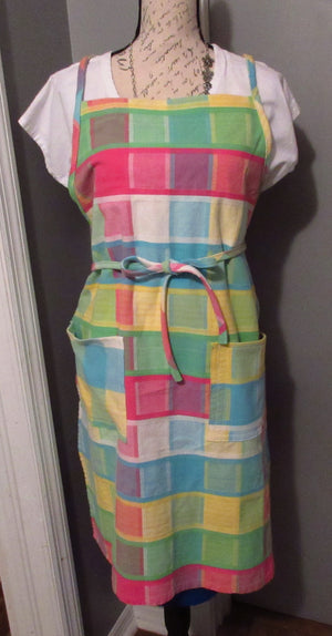 Pastel Plaid Bib Apron With Pockets And Fixed Neck Strap