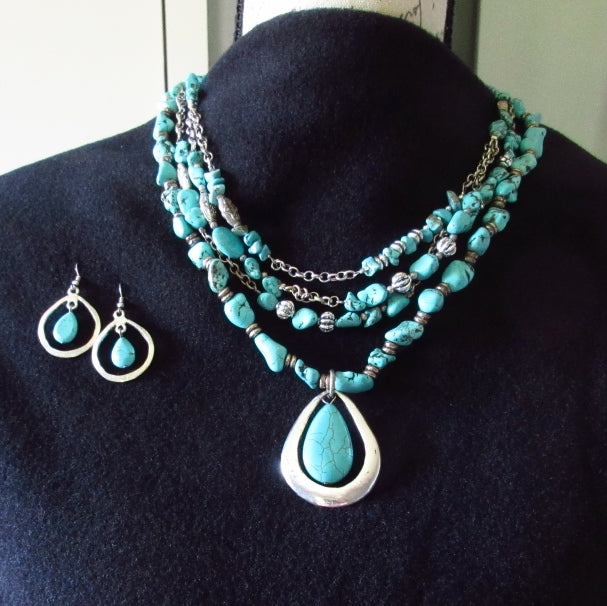 Marie Osmond Turquoise Necklace and Earrings