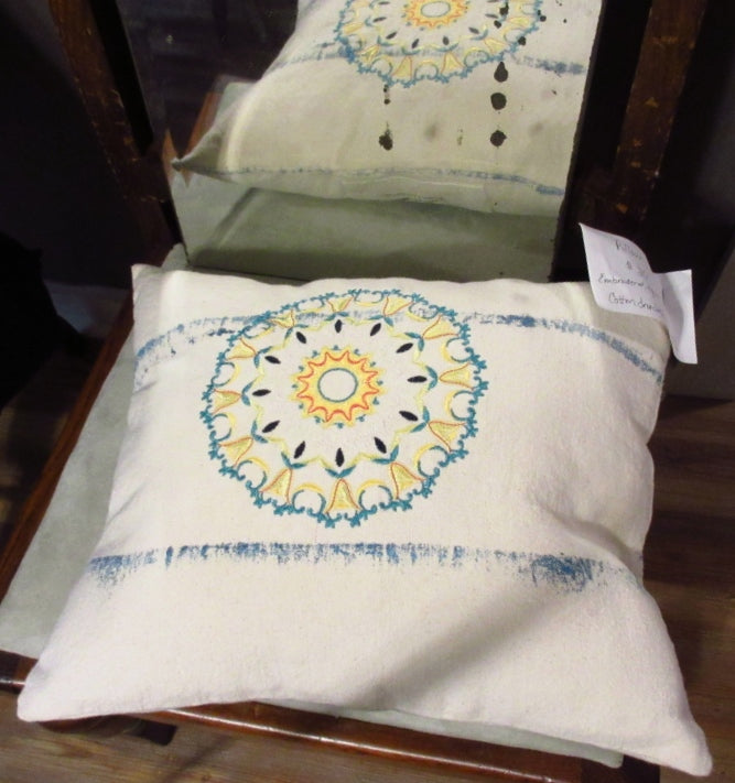 Aqua Multi Embroidered Drop Cloth Pillow 5402