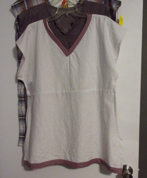 White Tunic Top With High Waist And Purple Trim