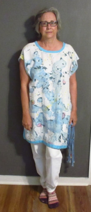 Aqua Blue And White Hand-Painted Linen Tunic 5630 By CS Murphy