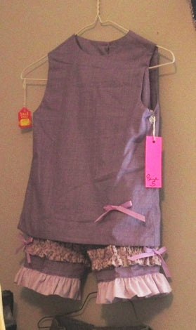 Purple Little Girl Sleeveless Top And Ruffled Pant Set 5686