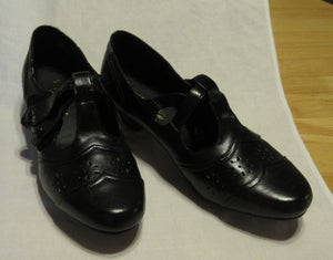 Black T-Strap Low Heel Shoes