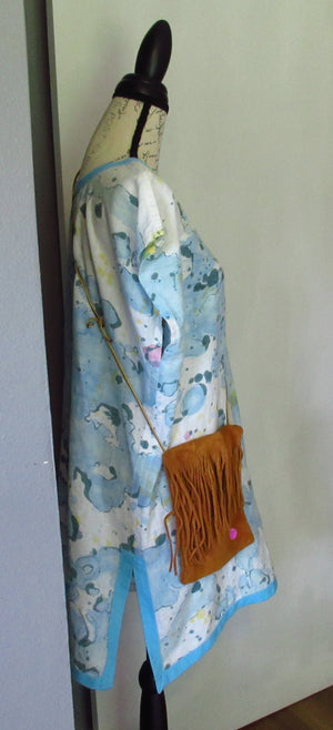 Aqua Blue And White Hand-Painted Linen Tunic 5630 By CS Murphy