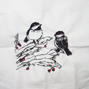 Chickadees Embroidered Cotton Towel