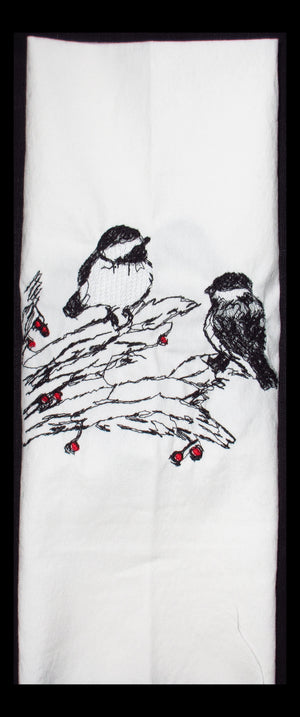 Chickadees Embroidered Cotton Towel