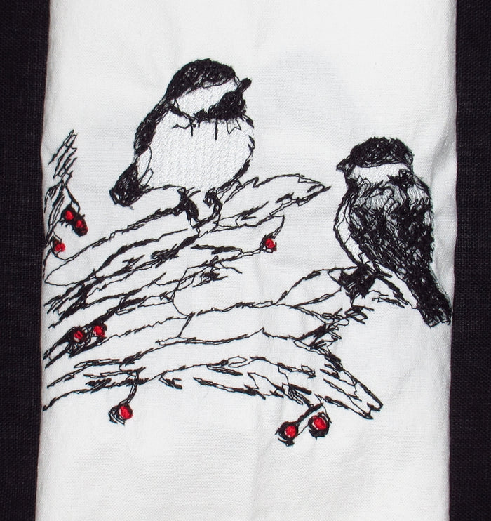 Chickadees Embroidered Cotton Towel