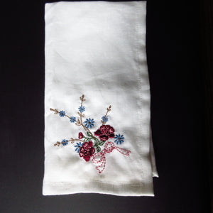 Linen Handkerchiefs with Vintage Floral Embroidery-Set of 3